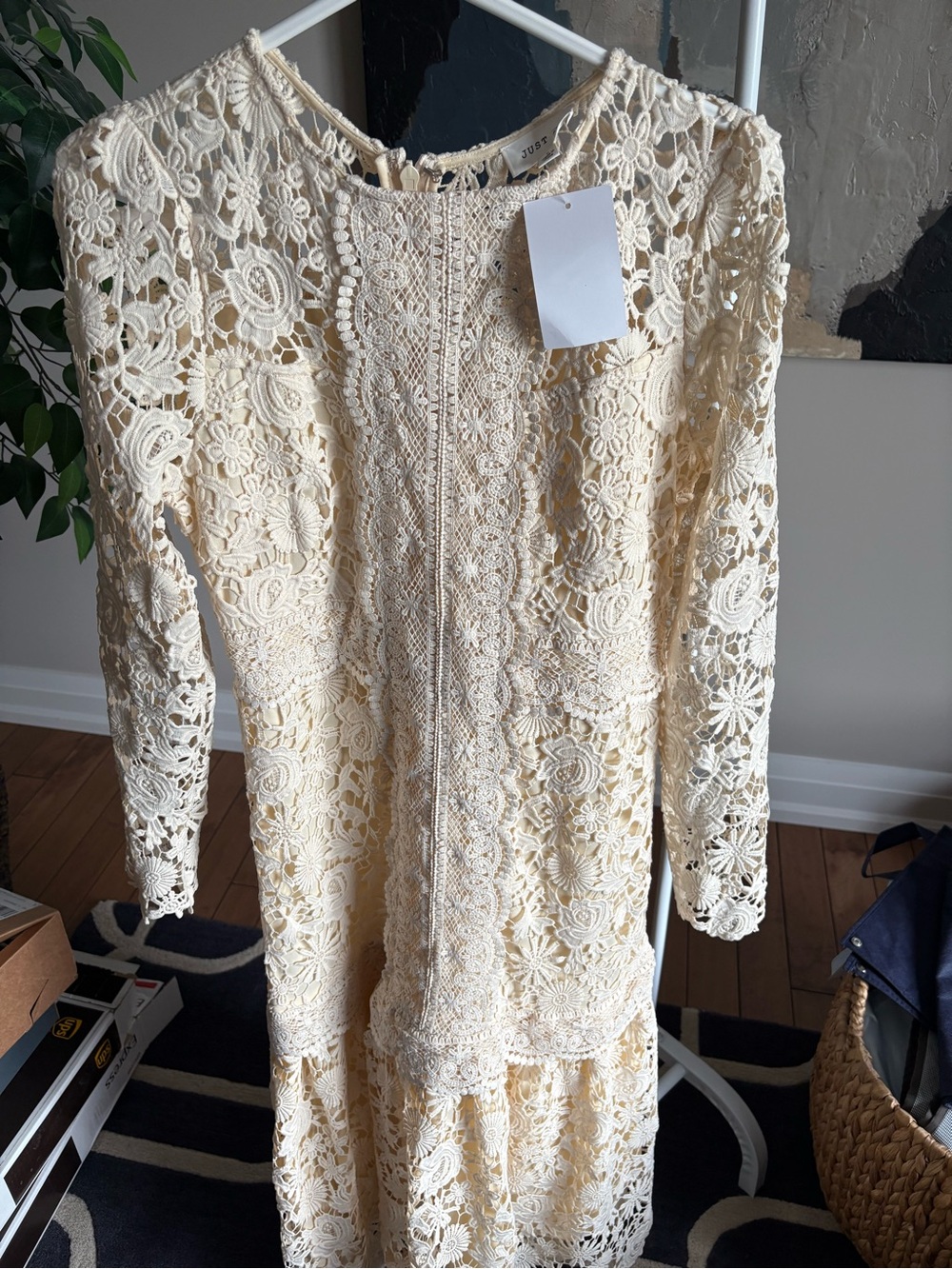 Just Me Cream Lace Long-Sleeve Dress